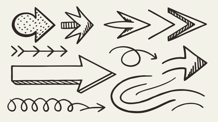 Obraz premium Variety of hand-drawn arrows in different styles and shapes against a light background.