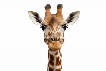 Close up portrait of a giraffe s face with large ears and patterned fur