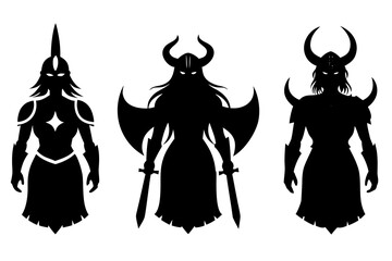 set of woman Viking silhouette vector illustration