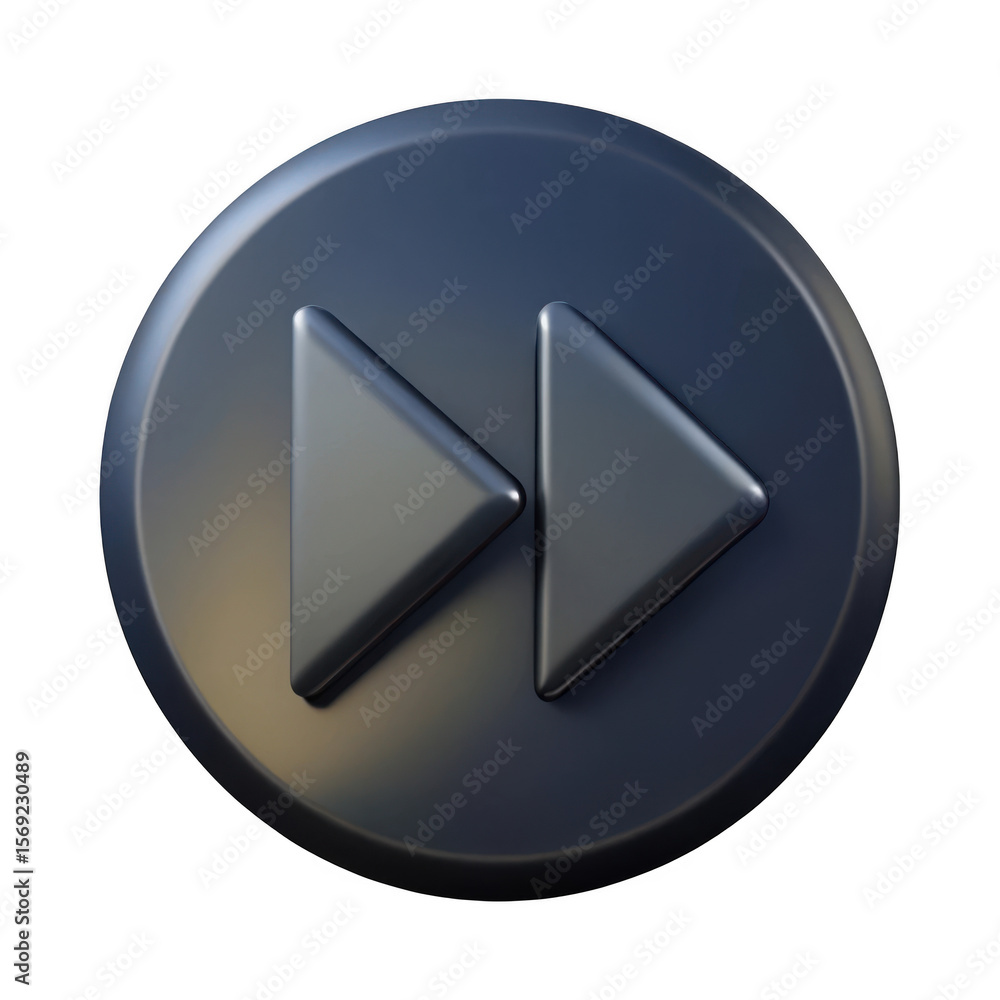 Fototapete 3d fast forward button icon dark gray realistic 3d render isolated on transparent background