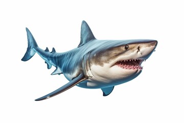 Great white shark with mouth open showing sharp teeth and gills