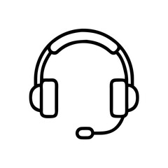 Simple Line Art Illustration of a Support Headset with Microphone – Minimalist Black Outline Icon Representing Customer Service, Call Center, Online Help, or Technical Support Communication
