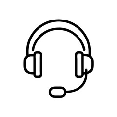 Simple Line Art Illustration of a Support Headset with Microphone – Minimalist Black Outline Icon Representing Customer Service, Call Center, Online Help, or Technical Support Communication
