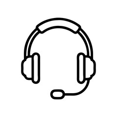 Simple Line Art Illustration of a Support Headset with Microphone – Minimalist Black Outline Icon Representing Customer Service, Call Center, Online Help, or Technical Support Communication