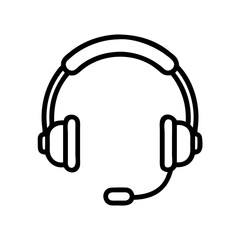 Simple Line Art Illustration of a Support Headset with Microphone – Minimalist Black Outline Icon Representing Customer Service, Call Center, Online Help, or Technical Support Communication