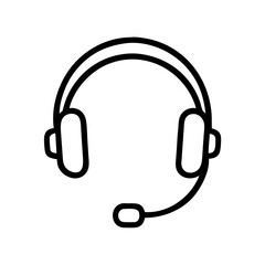 Simple Line Art Illustration of a Support Headset with Microphone – Minimalist Black Outline Icon Representing Customer Service, Call Center, Online Help, or Technical Support Communication