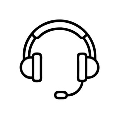 Simple Line Art Illustration of a Support Headset with Microphone – Minimalist Black Outline Icon Representing Customer Service, Call Center, Online Help, or Technical Support Communication