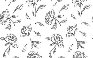 Black and White Peony Floral Pattern flower seamless