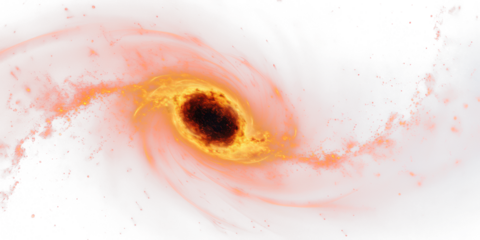 black hole in space with galactic light swirls arround isolated on white or transparent png