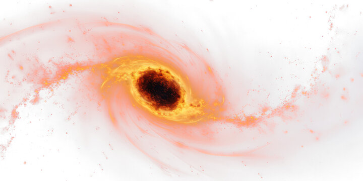 black hole in space with galactic light swirls arround isolated on white or transparent png