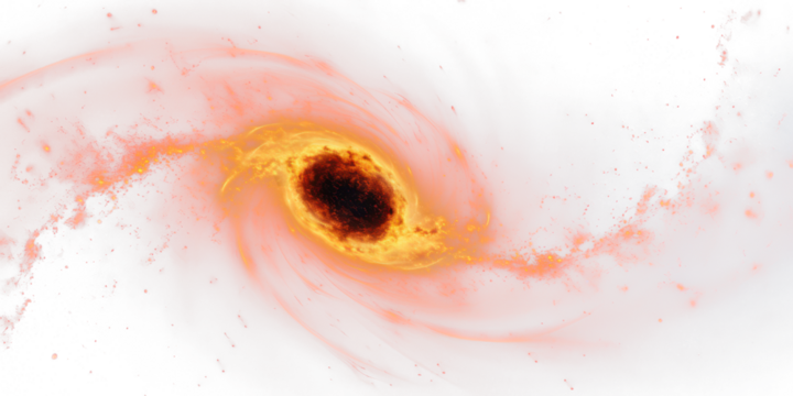 black hole in space with galactic light swirls arround isolated on white or transparent png