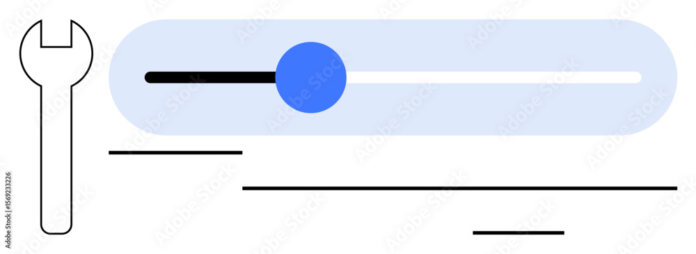 Poster wrench beside a horizontal progress slider with a blue movable indicator. ideal for themes thumbs up