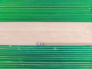 In spring, farmers use farm machinery to grow peanuts