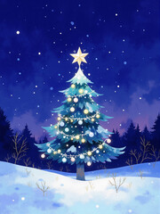 Obraz premium Christmas tree with snow in the night