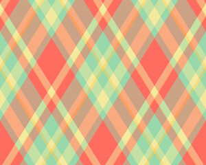 Argyle pattern of geometric rhombus. Harlequin check wallpaper design. Classic diamond shaped textile material for web background, print fabric clothing, sweater, wrapping paper, gift card, invitation