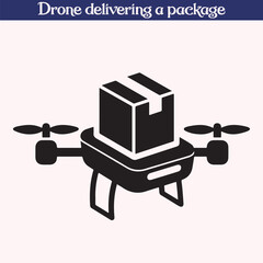 Drone delivering a package high quality silhouette design