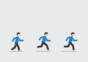 Fototapeta premium Animated graphic of three people progressing from walking to running.