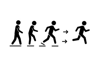 Obraz premium A sequence of stick figures illustrating the stages of running and movement.