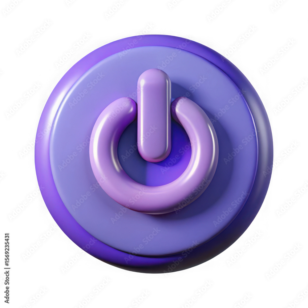 Poster 3d rendered power button icon with a purple and pink gradient isolated on transparent background