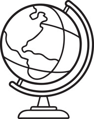 globe with stand line art, black outline, vector and illustration, coloring book page line art drawing
