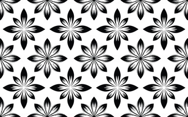 Black and White Floral Pattern Repeat Design seamless