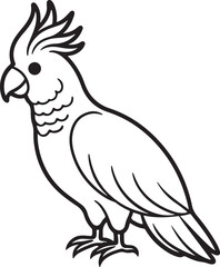 cockatoo bird line art, black outline, vector and illustration, coloring book page line art drawing