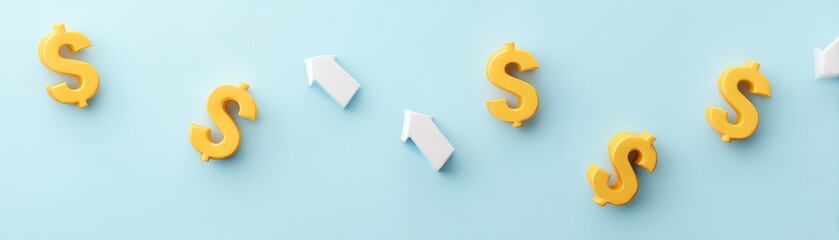 Obraz premium Effective Cash Flow Management for Financial Stability, Conceptual image of dollar signs and upward arrows on a blue background, symbolizing financial growth.