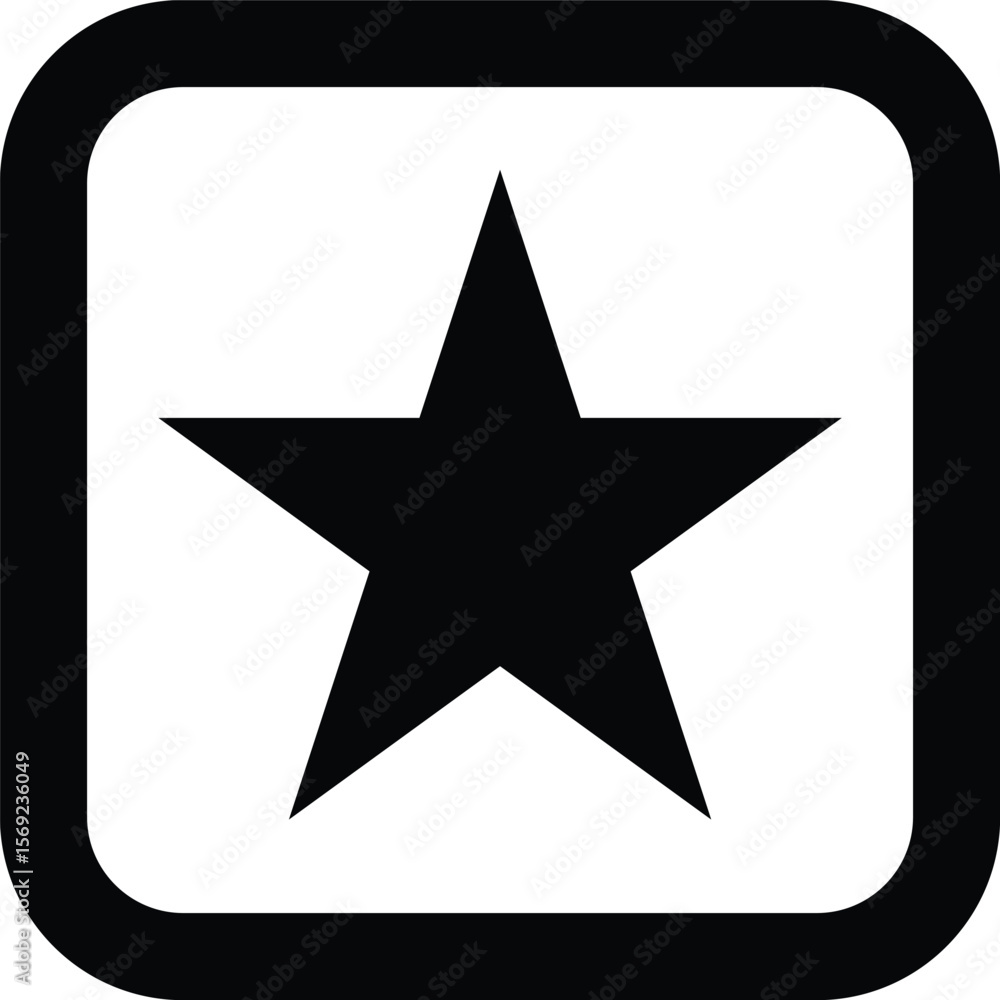Poster a black five-pointed star icon inside a rounded square frame silhouette isolated on a white backgrou