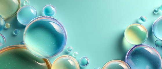 Fresh watery bubble molecules blue and green background