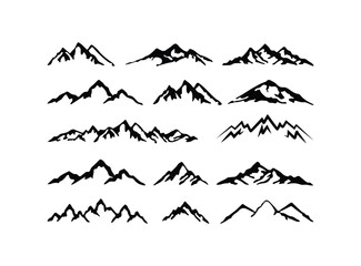 Fototapeta premium Mountain Silhouette Vector Set – Black Hand-Drawn Peaks
