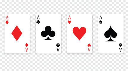Four Aces Playing Cards Set – Diamond, Club, Heart, and Spade Symbols on Transparent Background