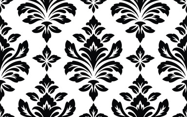 Fototapeta premium Black and White Damask Pattern Repeat Design seamless