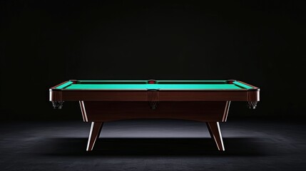 A stylish billiards setup with a modern table, soft reflections, and ample space on the right for branding.