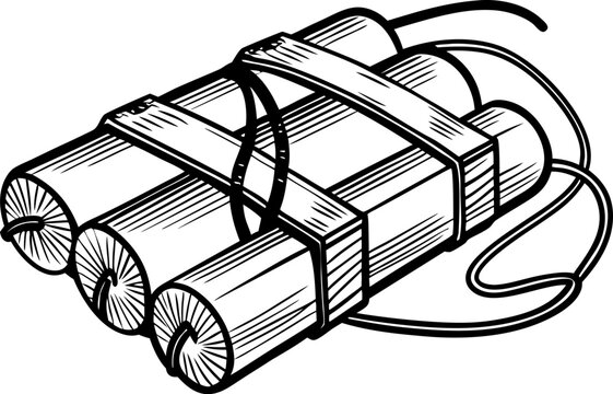 explosive bundle illustration dynamite sticks with fuses and wires, danger, caution, hazardous materials concept