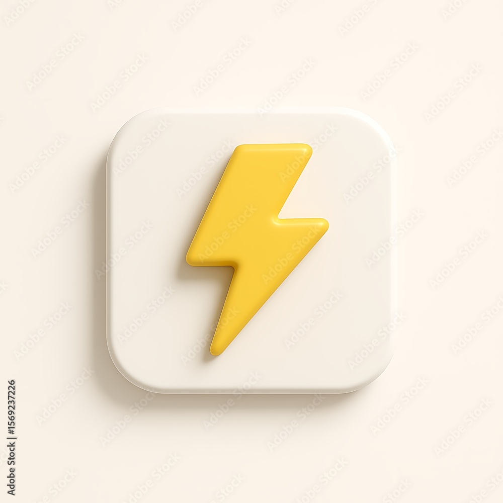 Poster yellow lightning bolt icon on a rounded square button isolated on white background