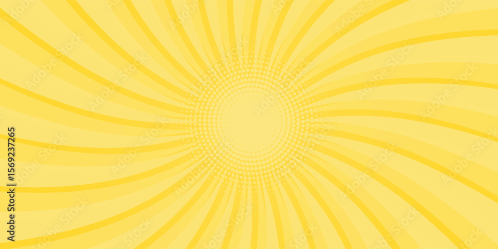 Poster yellow abstract background with light of sunburst. yellow starburst with halftone. sun ray retro bac