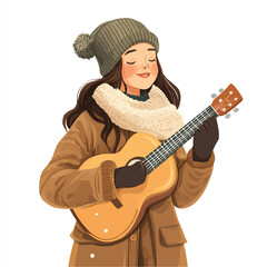 a girl caroling in warm coats