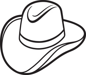 cowboy hat line art, black outline, vector and illustration, coloring book page line art drawing