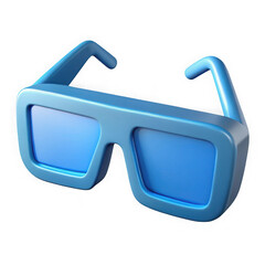 Stylized blue 3d glasses with thick frames isolated on transparent background