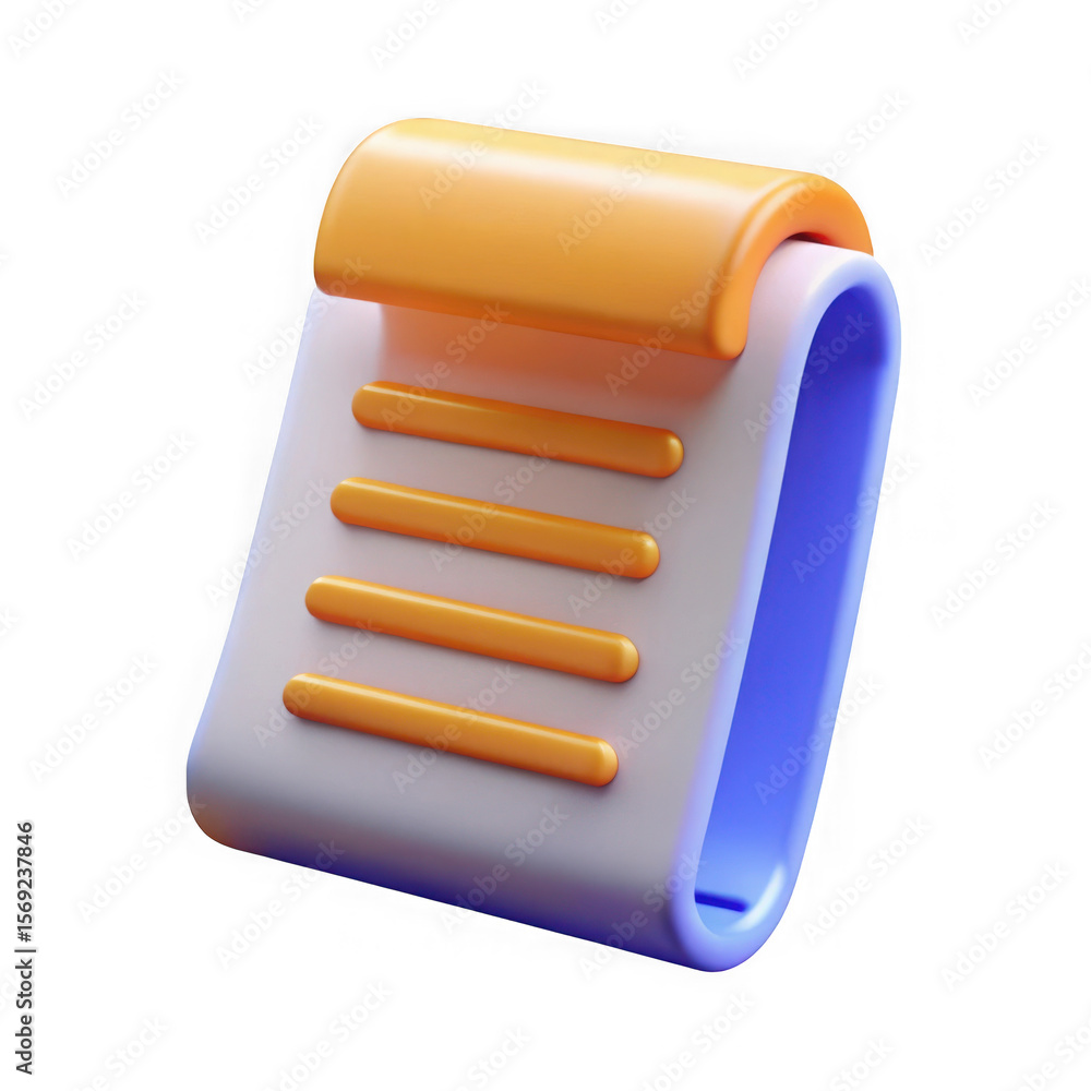 Poster 3d rendered icon of a notepad with orange lines isolated on transparent background