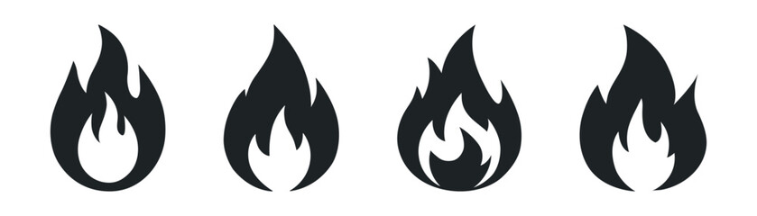 Fire flame flat vector icon set