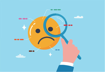 Pain point analysis, customer feedback or problem analysis for solution, marketing or analyze customer pain point for new opportunity concept, businessman analyze negative pain face to see value.