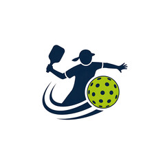 Dynamic Pickleball Player Silhouette Logo with Ball Swirl