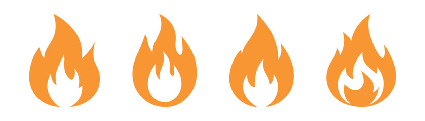 Fire flame flat vector icon set