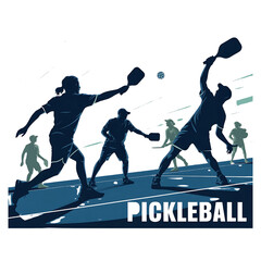 Dynamic Pickleball Players Silhouettes in Energetic Game Action