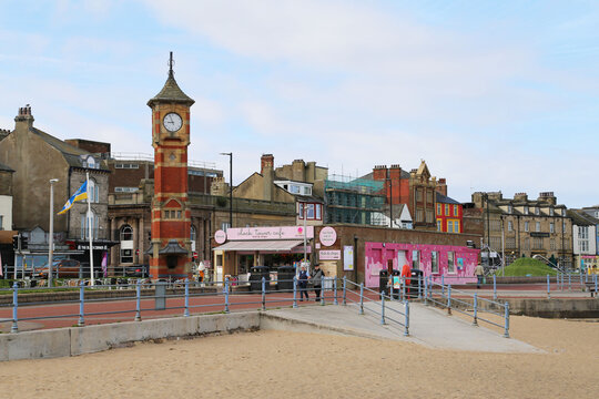 The grade two listed clock tower on the seafront at Morecambe, Lancashire, England, UK.
