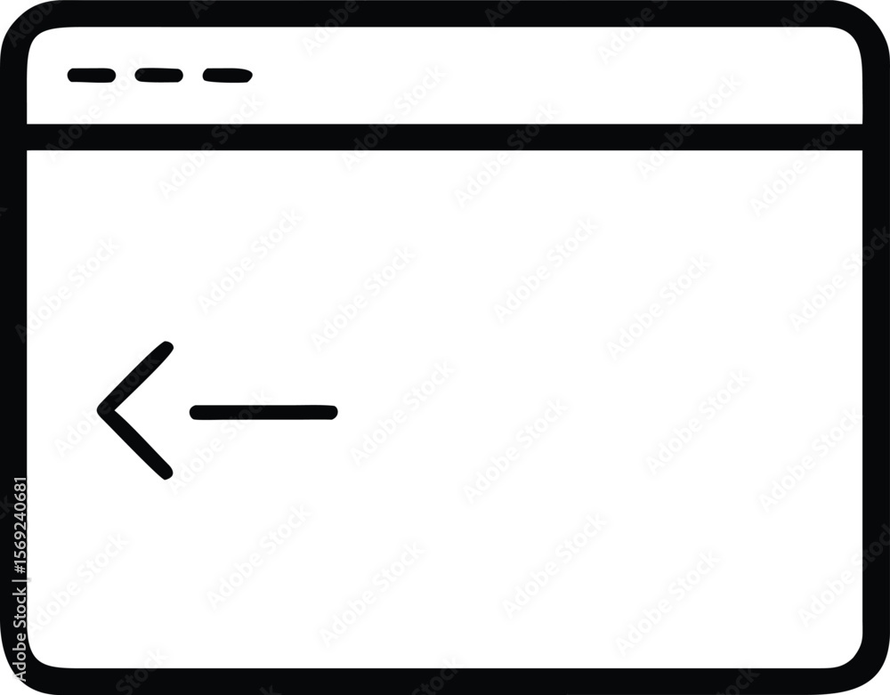 Poster simple black outline icon of a browser window with a left arrow