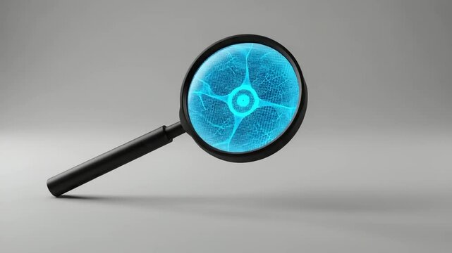 Magnifying glass revealing intricate blue neuron pattern