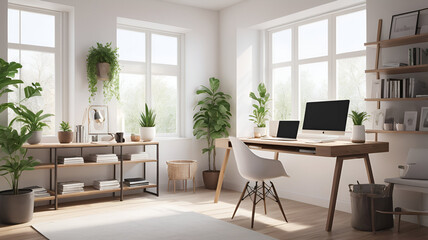 Remote Work Series - Professional Home Office with Apple Computer and Ergonomic Chair

