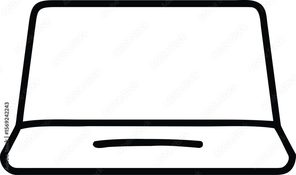 Poster simple black outline icon of an open laptop computer on a white background